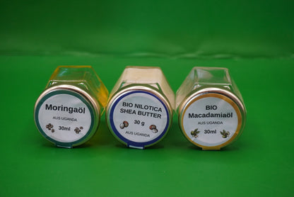 Pflege-Set: Macadamia-Öl, Moringa-Öl & Nilotica Shea Butter (3-teilig)