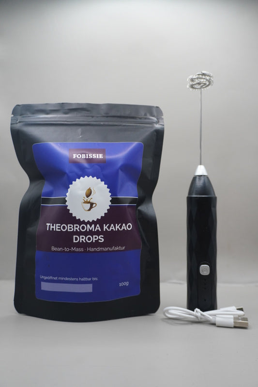 Theobroma Pure Set – 100 % Kakaodrops + Milchaufschäumer